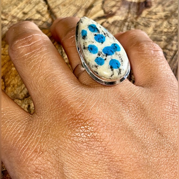 Raindrop K2 Jasper in Azurite Granite Ring Size 8 - Picture 4 of 7